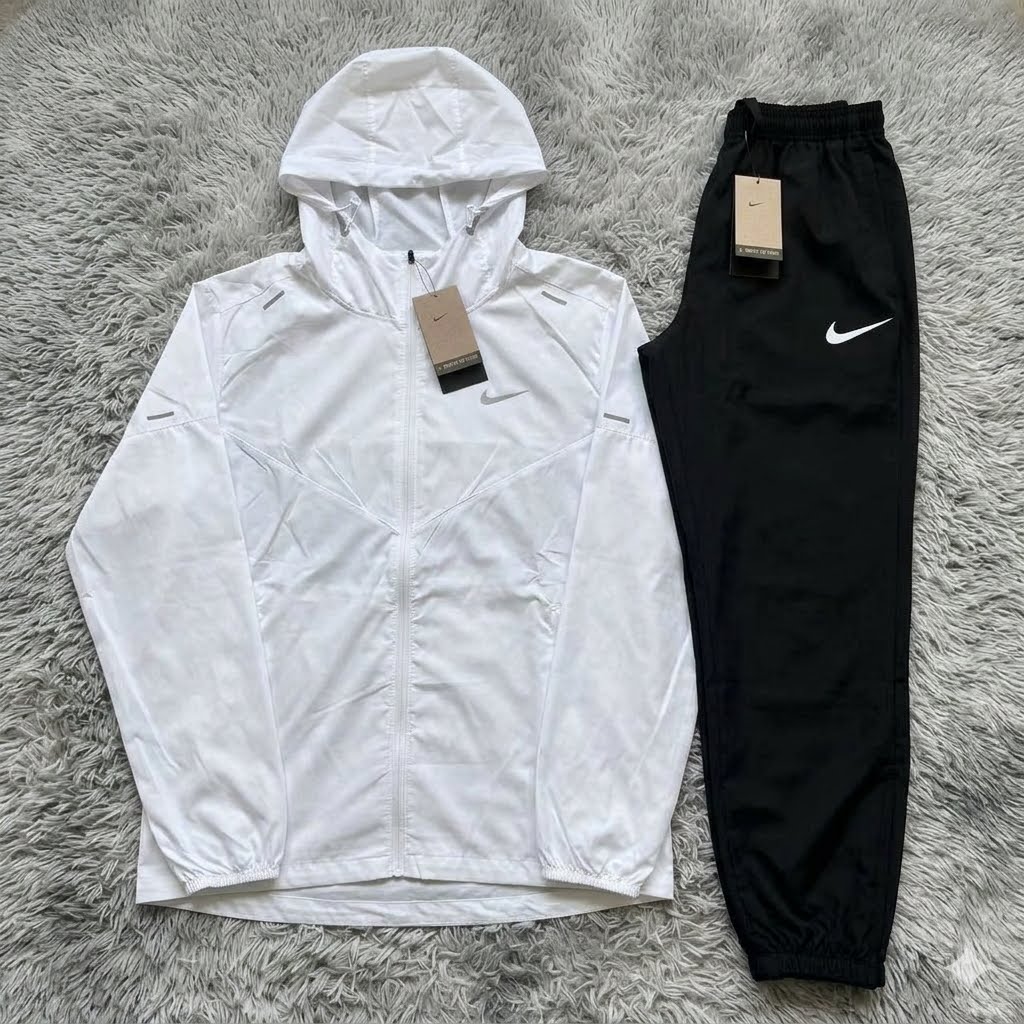White QuickDry Windbreaker + Jogger Set