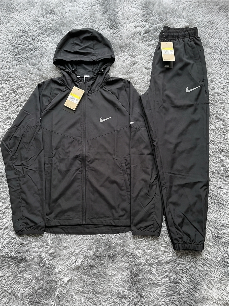 Black QuickDry Windbreaker + Jogger Set